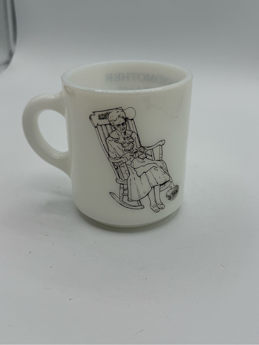 Vintage Milk Glass Grandmother in Rocking Chair Mug - Honoring poem